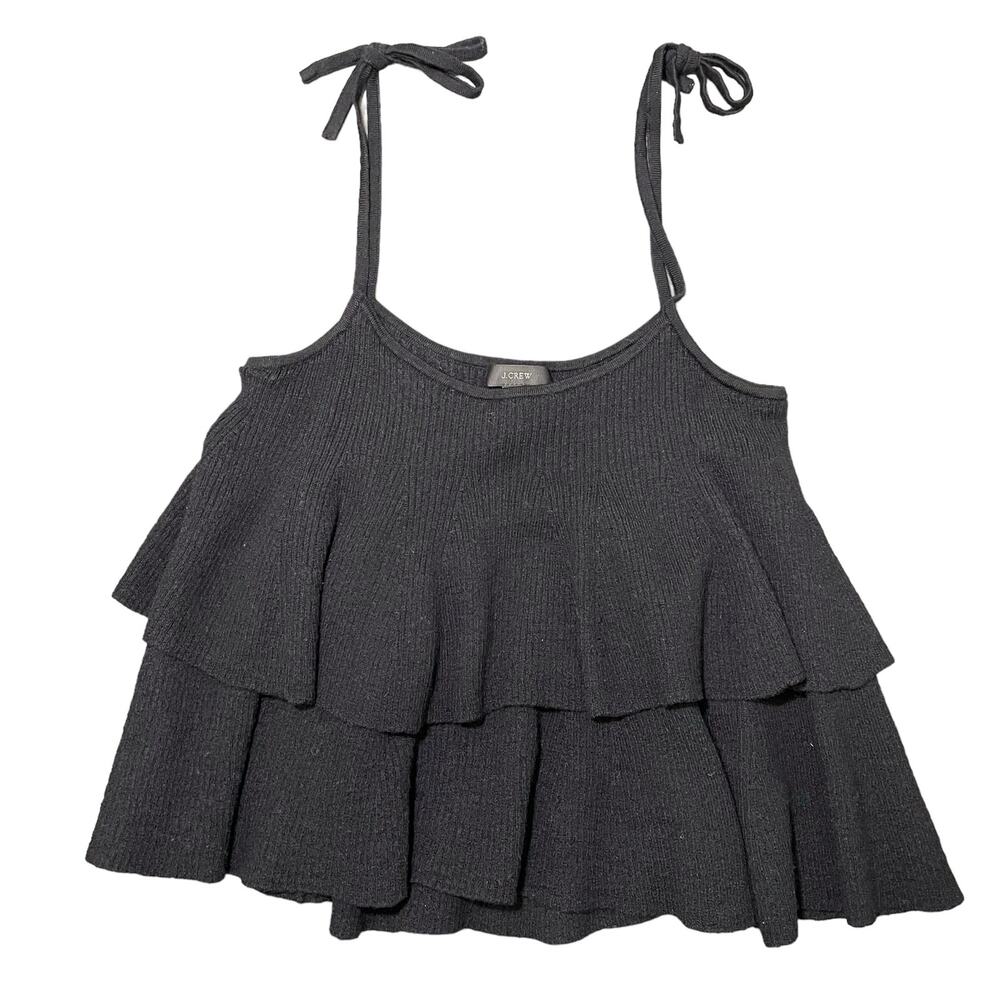 J. Crew Tiered Top Merino Wool Sleeveless Ruffles Bows Ties Black Size Medium